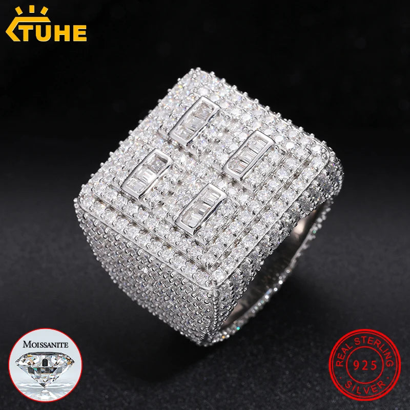 Sterling Unisex Baguette Moissanite Hip Hop Jewelry