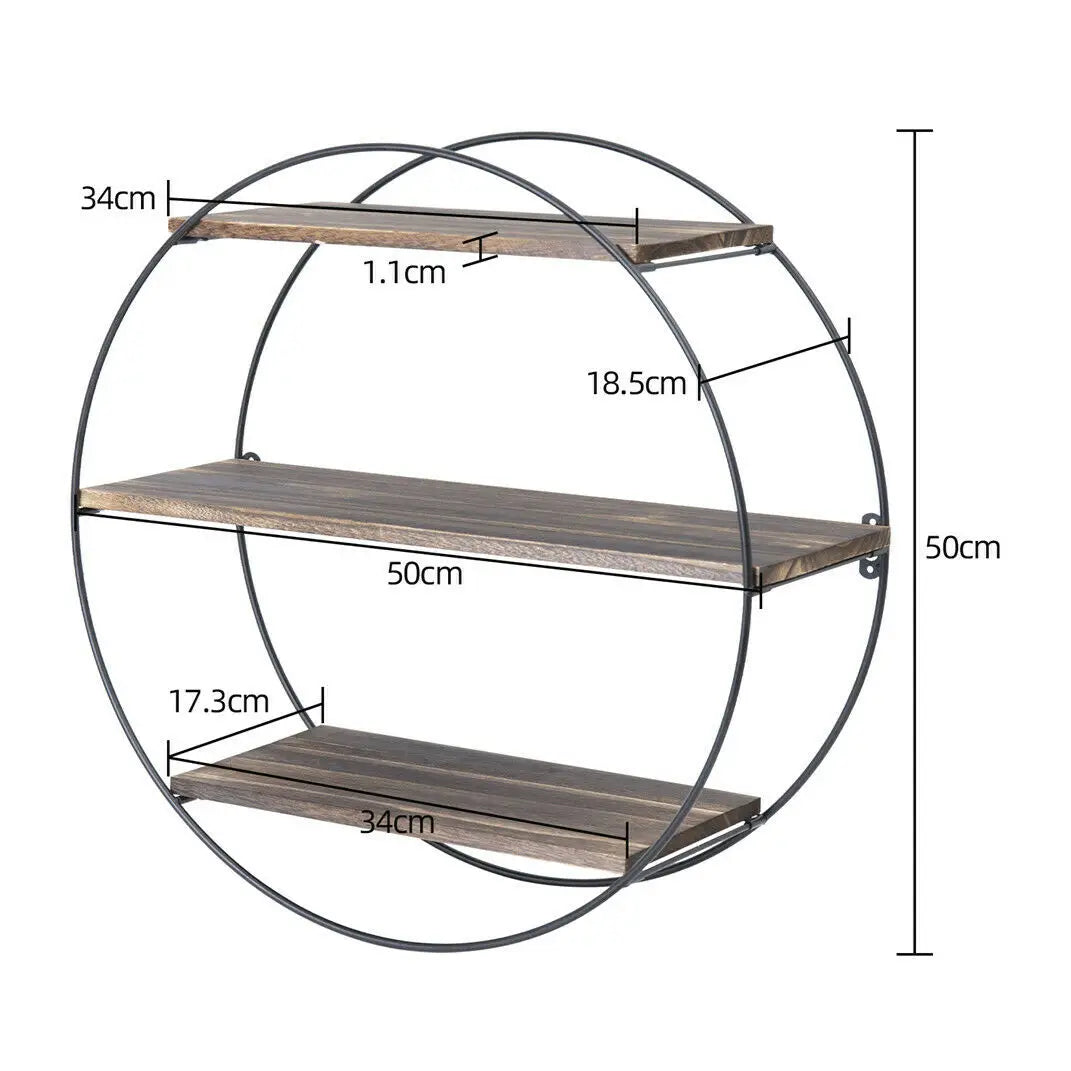 3 Tier Floating Wall Rustic Industrial Wood & Metal Shelves