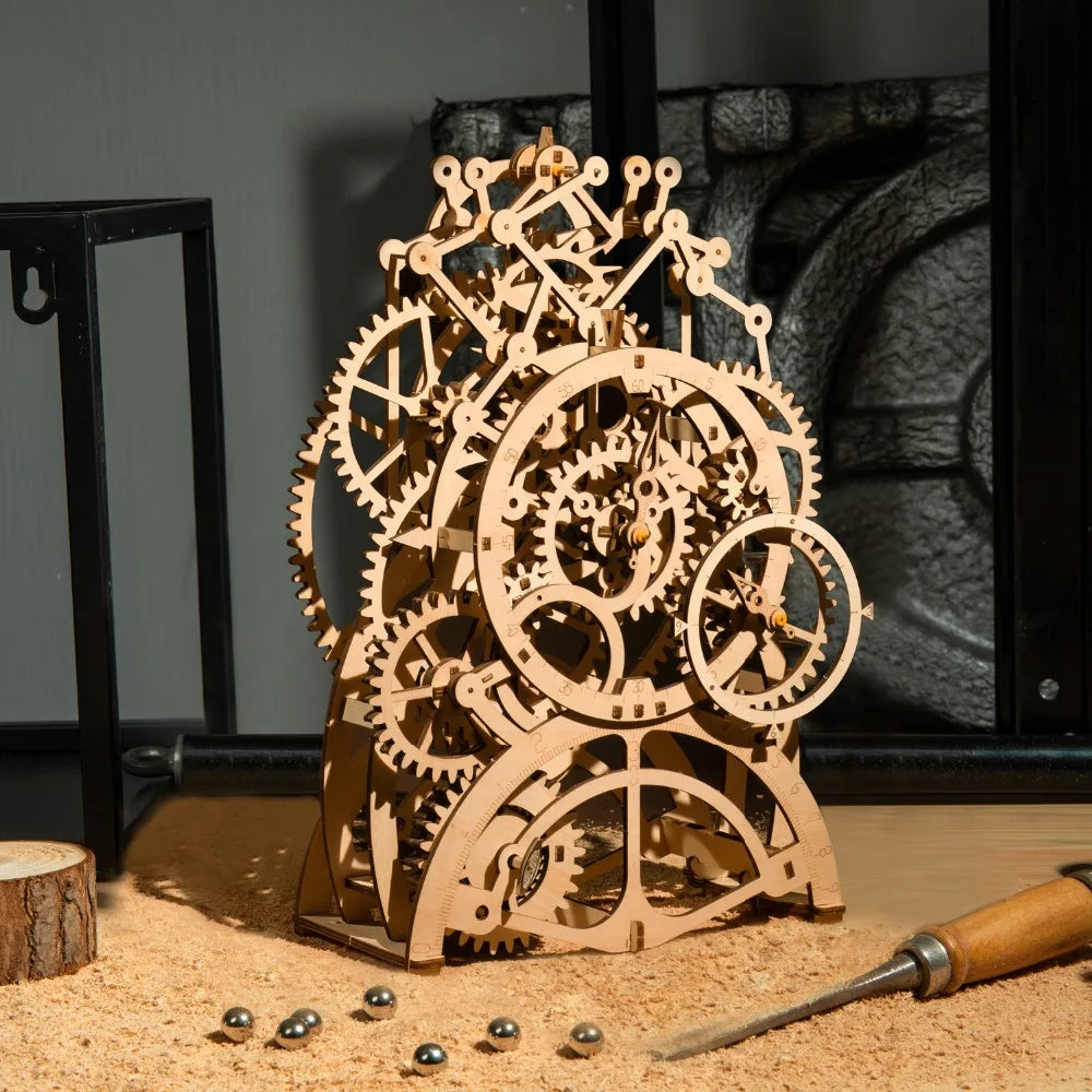3D Wooden Mechanical Puzzle Building Kit Laser Clockwork