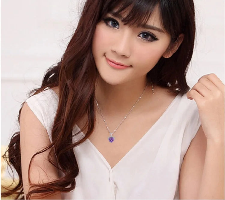Purple Love Heart Necklace Pendant
