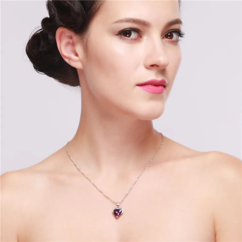 Purple Love Heart Necklace Pendant