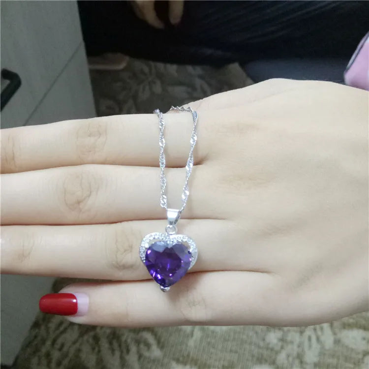 Purple Love Heart Necklace Pendant