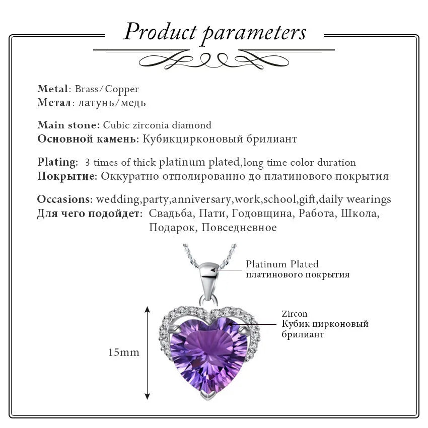 Purple Love Heart Necklace Pendant