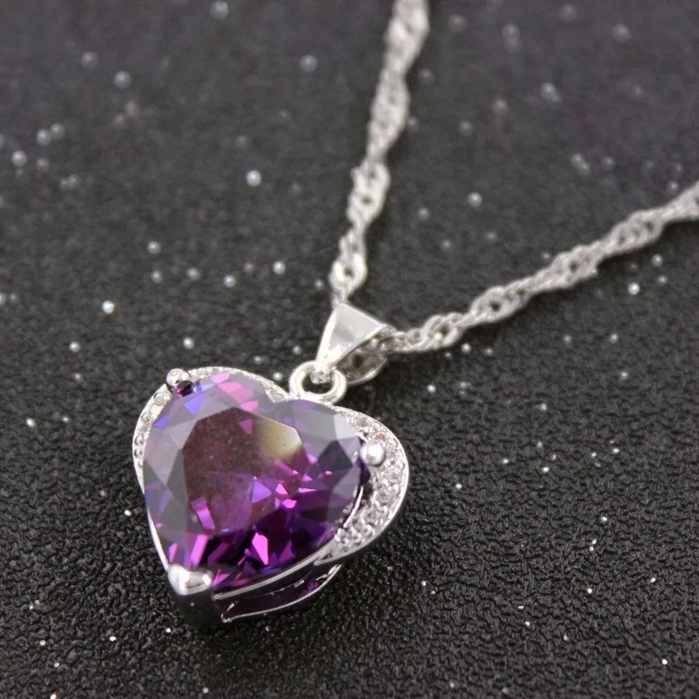 Purple Love Heart Necklace Pendant