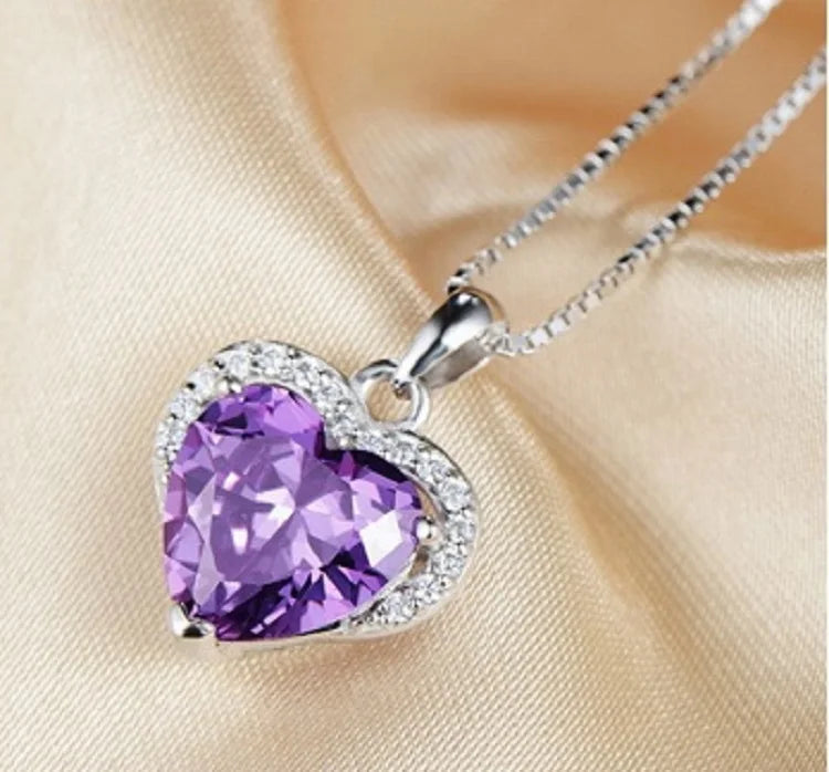 Purple Love Heart Necklace Pendant