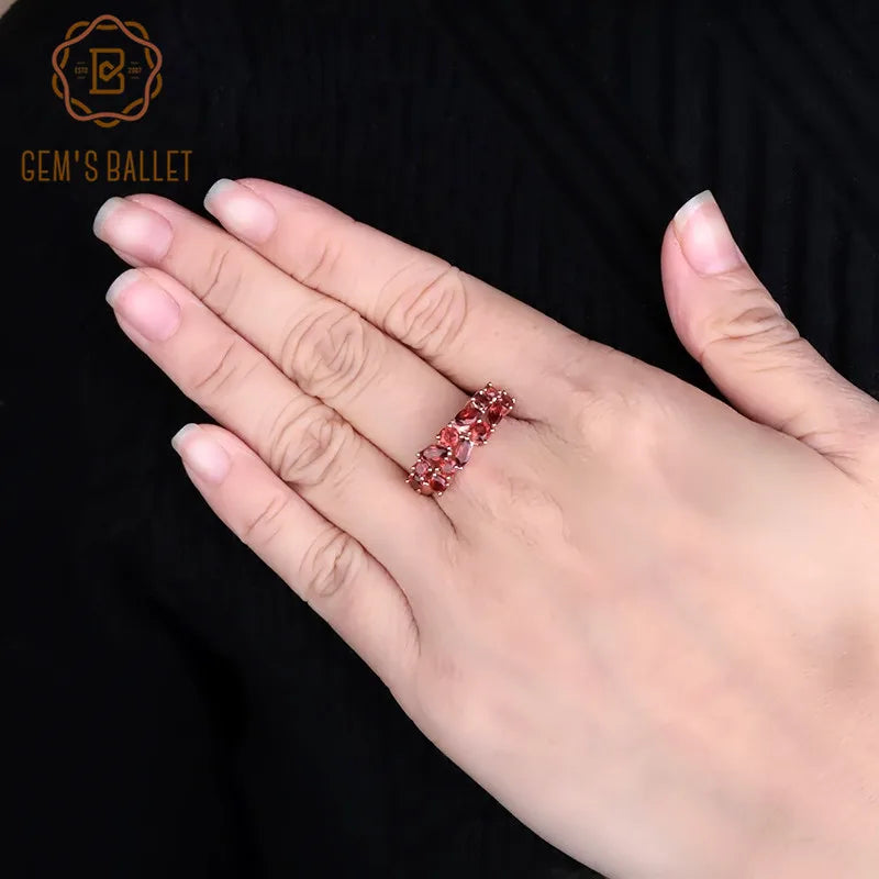 Sterling Silver Natural Red Garnet Gemstone Ring