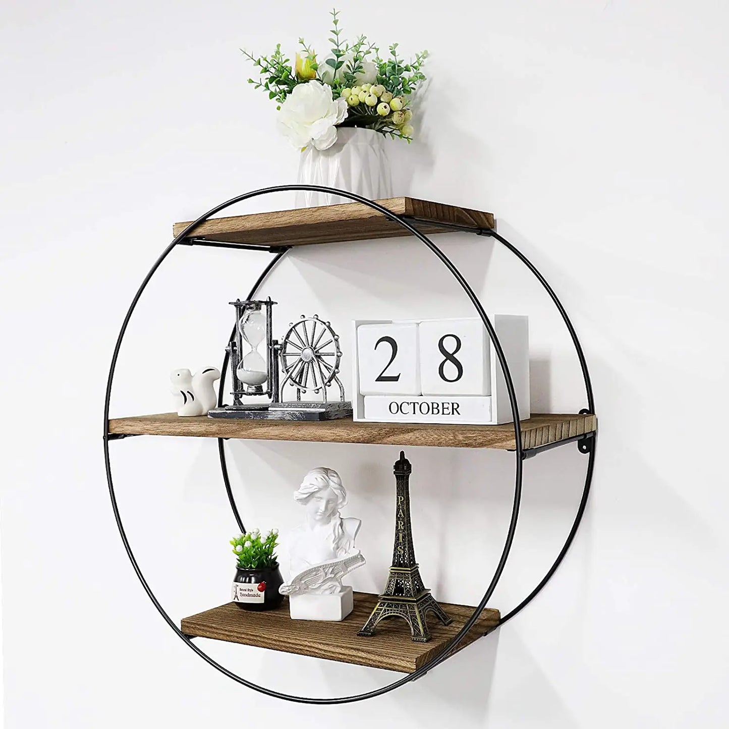 3 Tier Floating Wall Rustic Industrial Wood & Metal Shelves