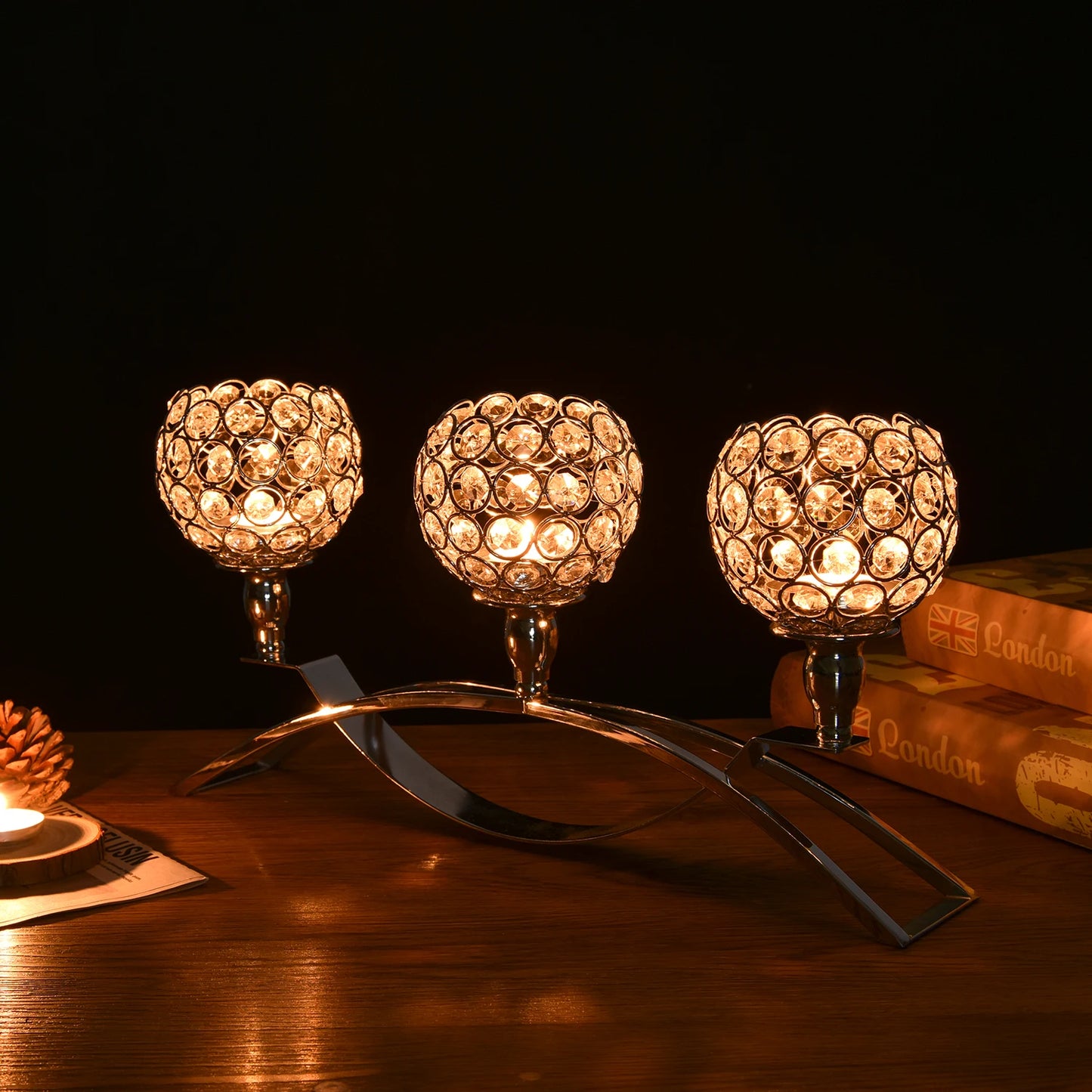 Gold, Silver, Crystal Candle Holders for Home, Wedding, 3 Arms