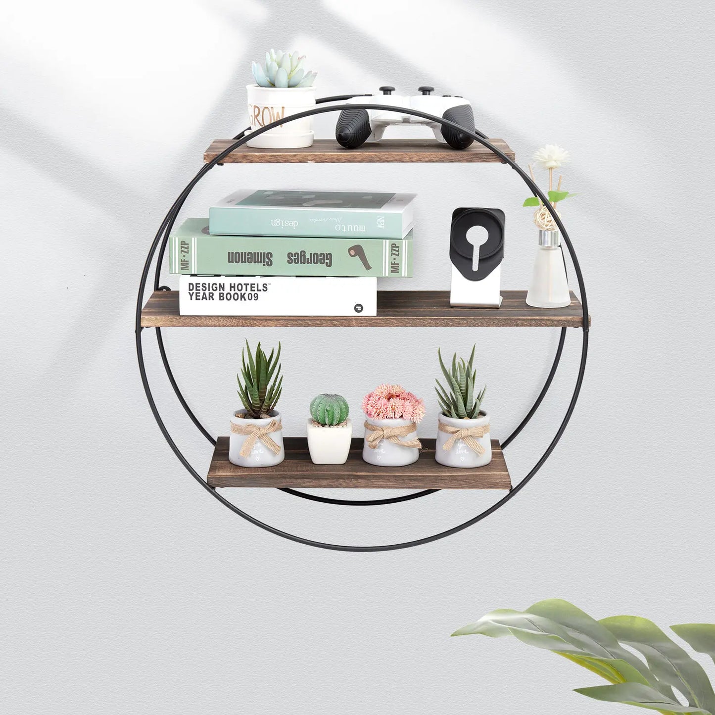 3 Tier Floating Wall Rustic Industrial Wood & Metal Shelves