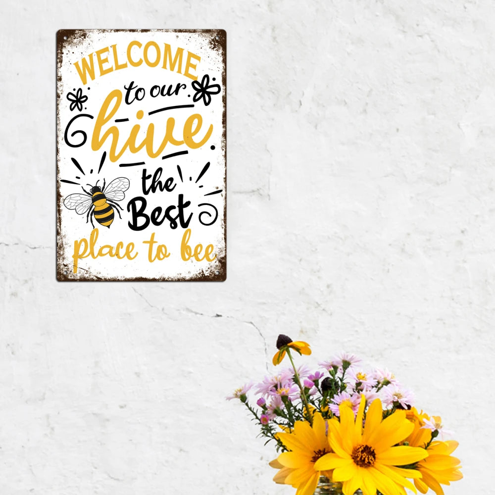 Welcome Metal Signs, Tin Plaque Retro Bee Decoration