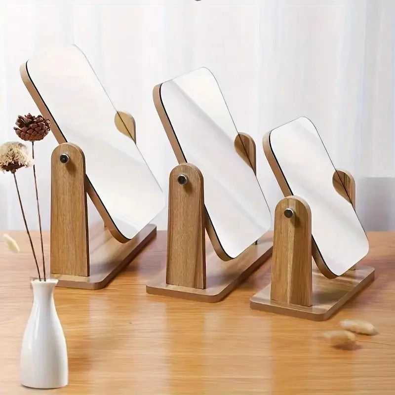 Wooden Rotating Desktop Makeup/Vanity Mirror
