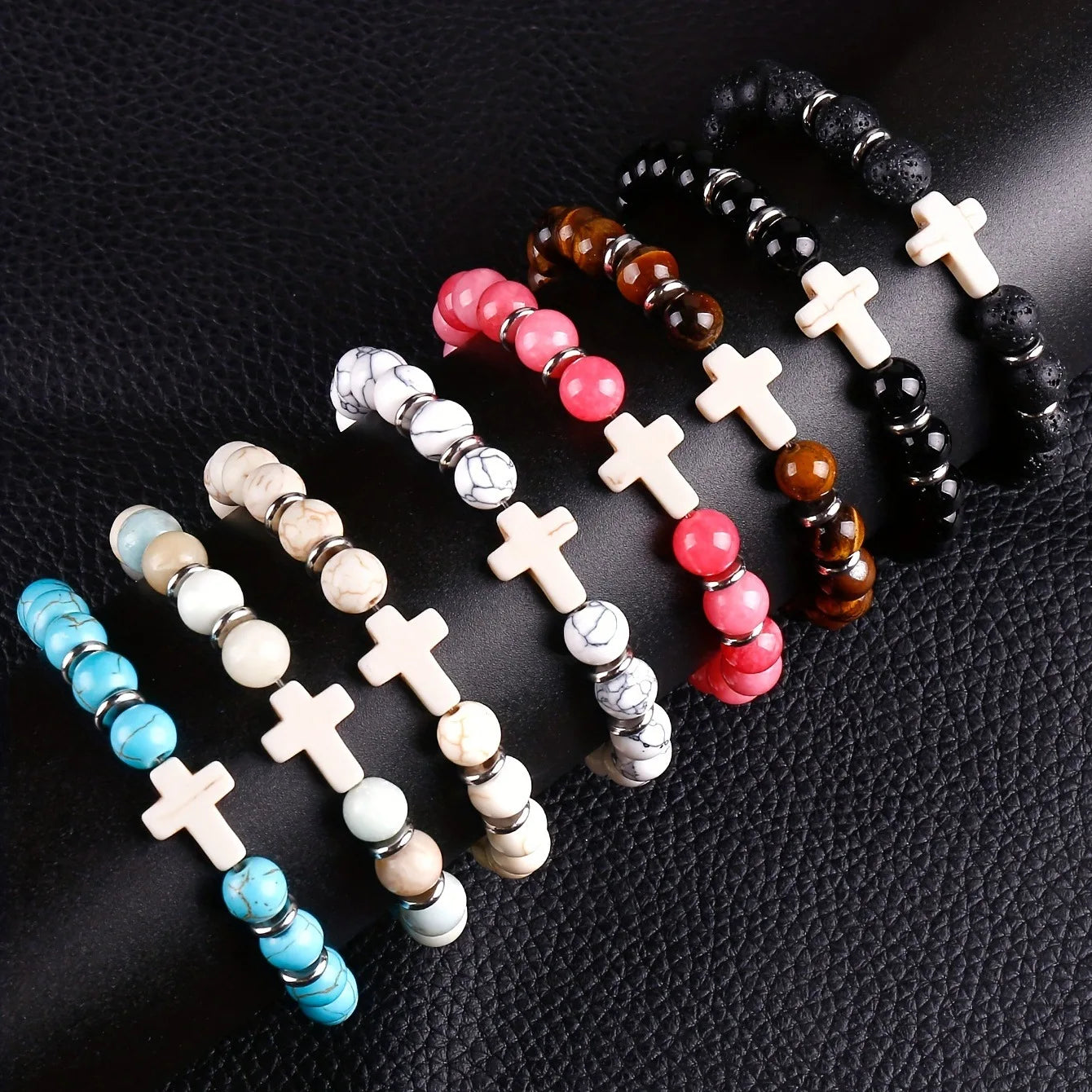 8Pcs Cross Charm Beaded Bracelets