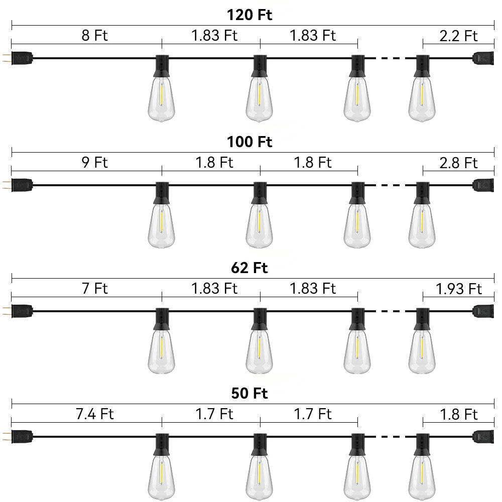 LED String Light 50FT 100FT Festoon Outdoor Light
