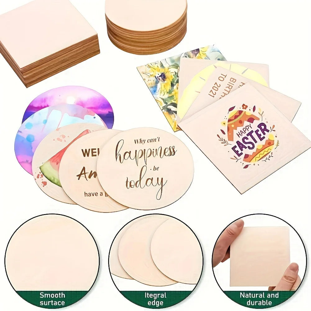 100 Pcs Wood Pieces 4 x 4 Inch Blank Wooden Slices