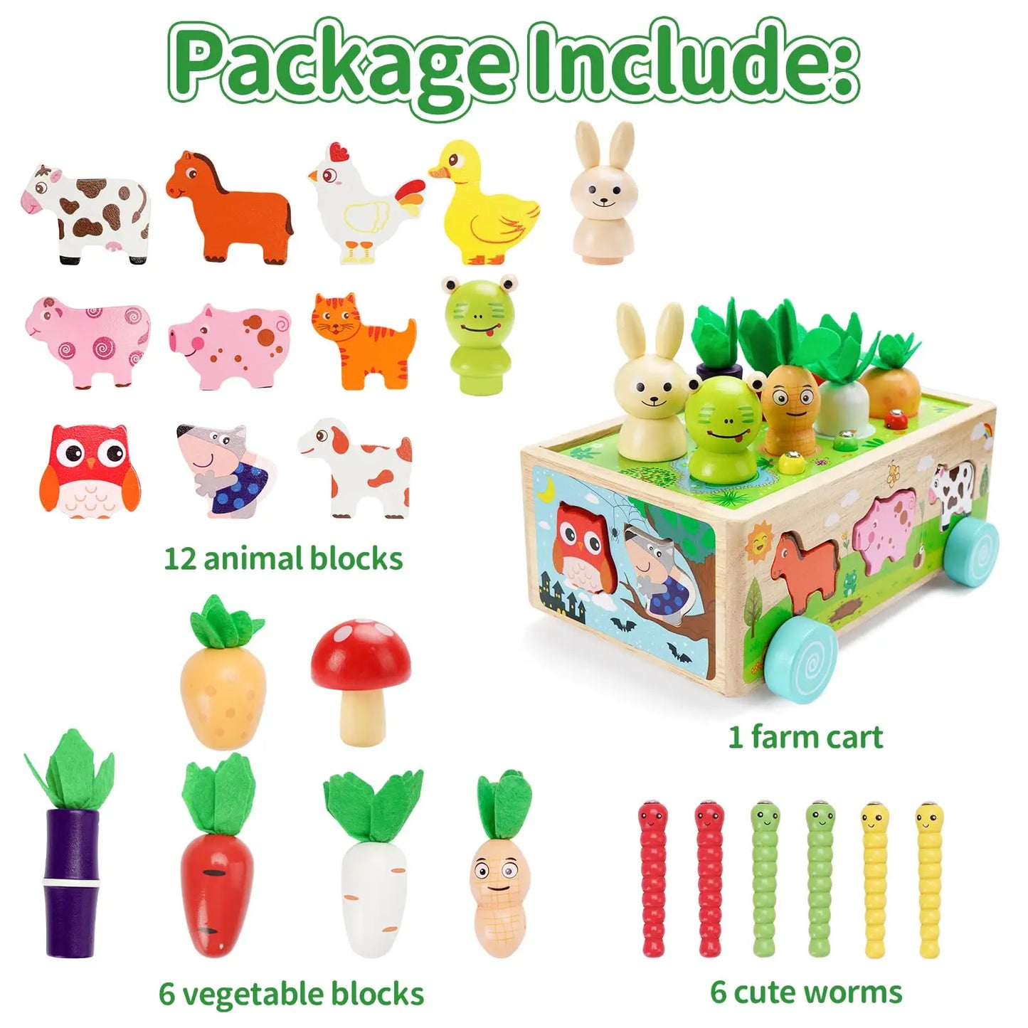 Wooden Children's Animal Pieces/W Interactive Box