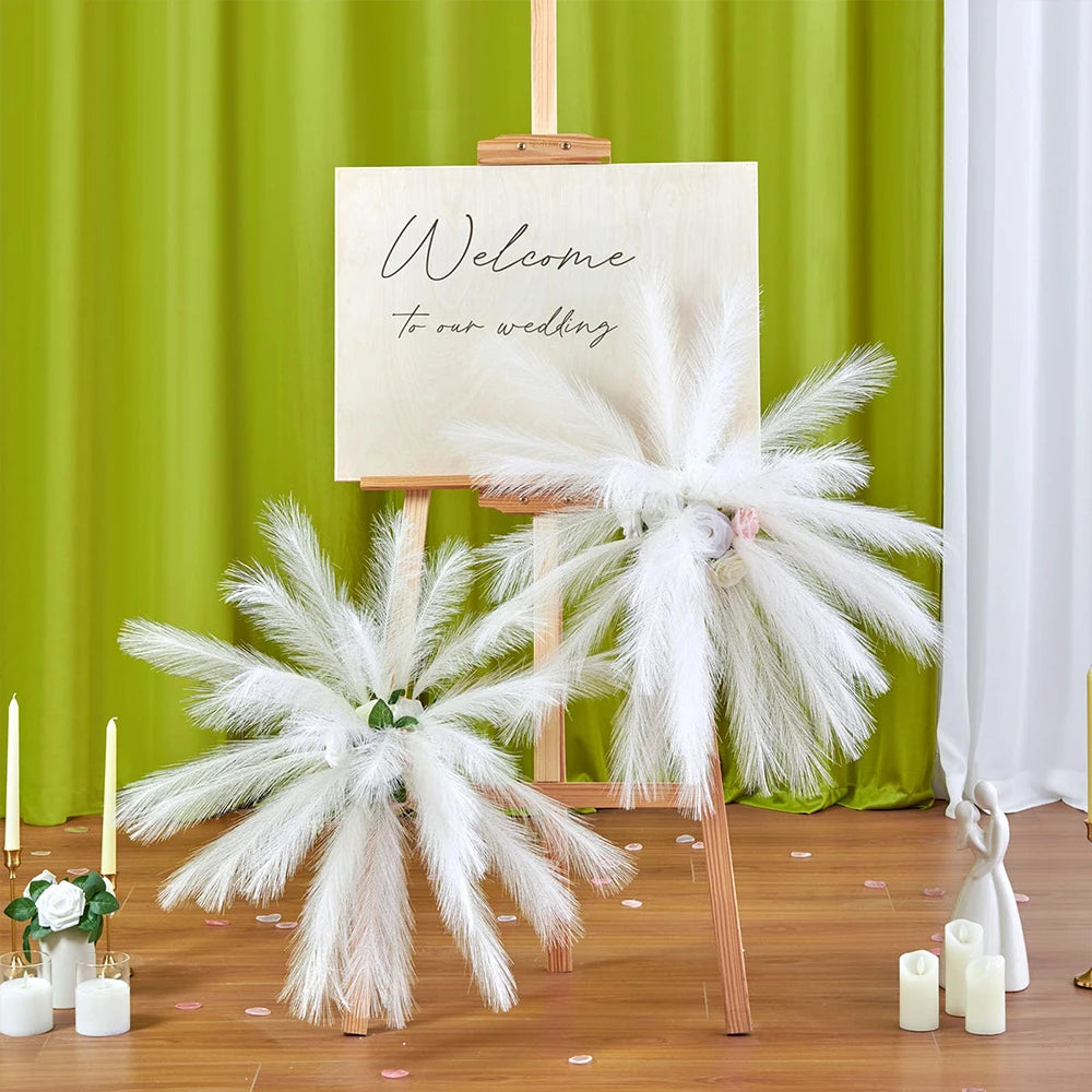 60PCS Faux Pampas Grass Artificial Flowers 21.6in Fluffy White Pampas Fake Flower for Home Wedding Christmas Party Boho Decor