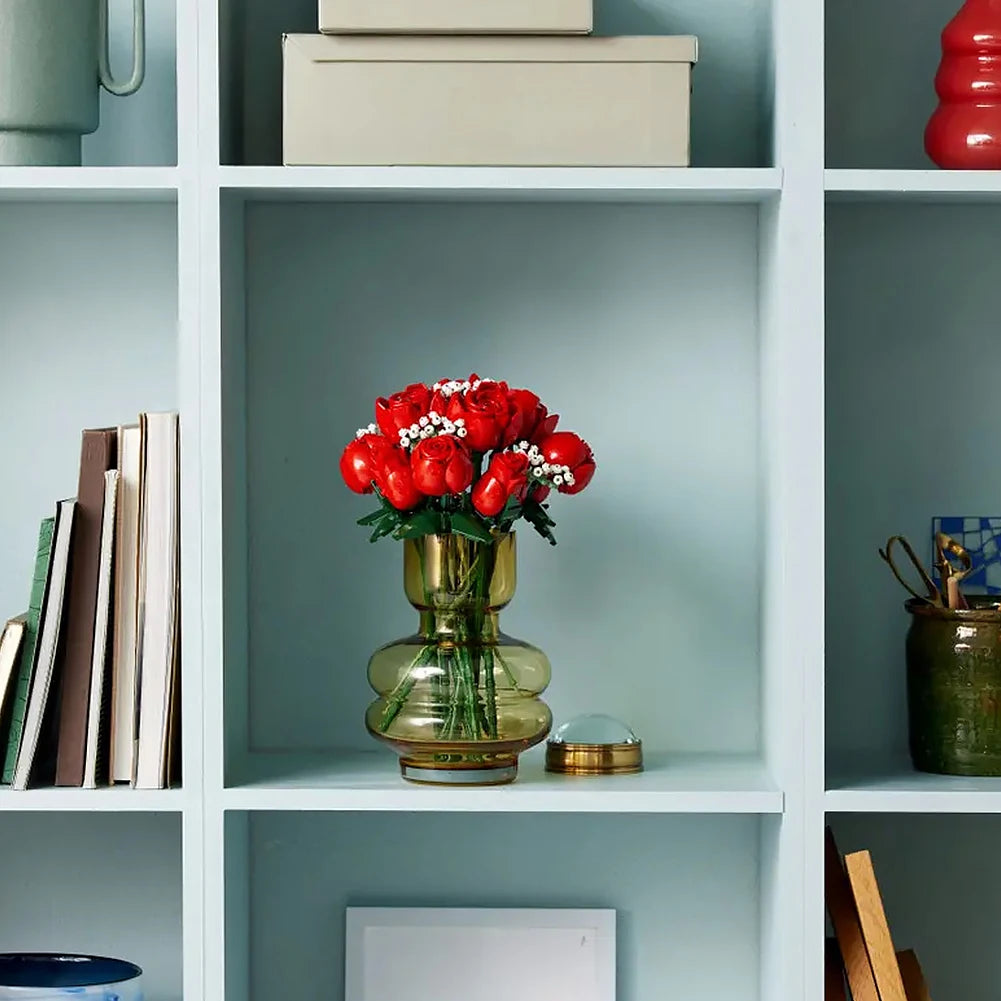 Romantic Red Rose Flower Bouquet Building Pieces