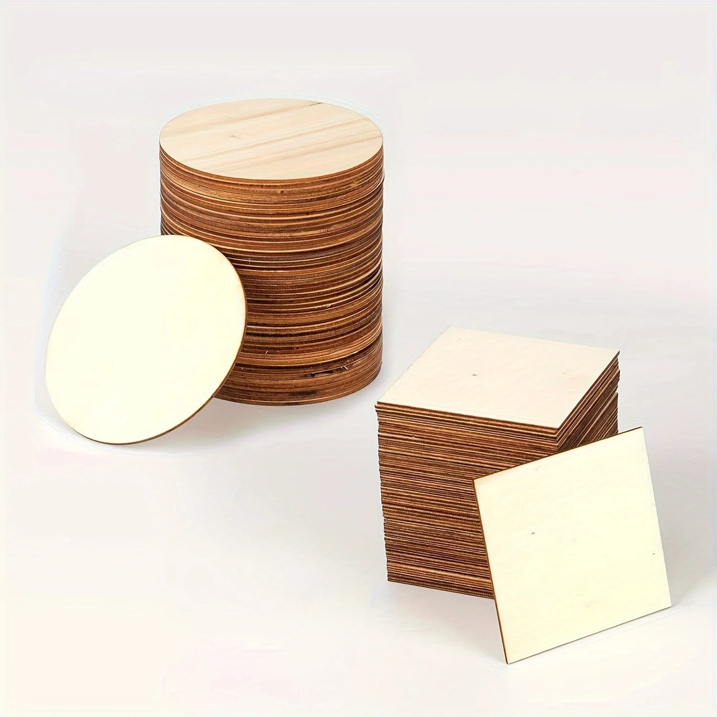 100 Pcs Wood Pieces 4 x 4 Inch Blank Wooden Slices