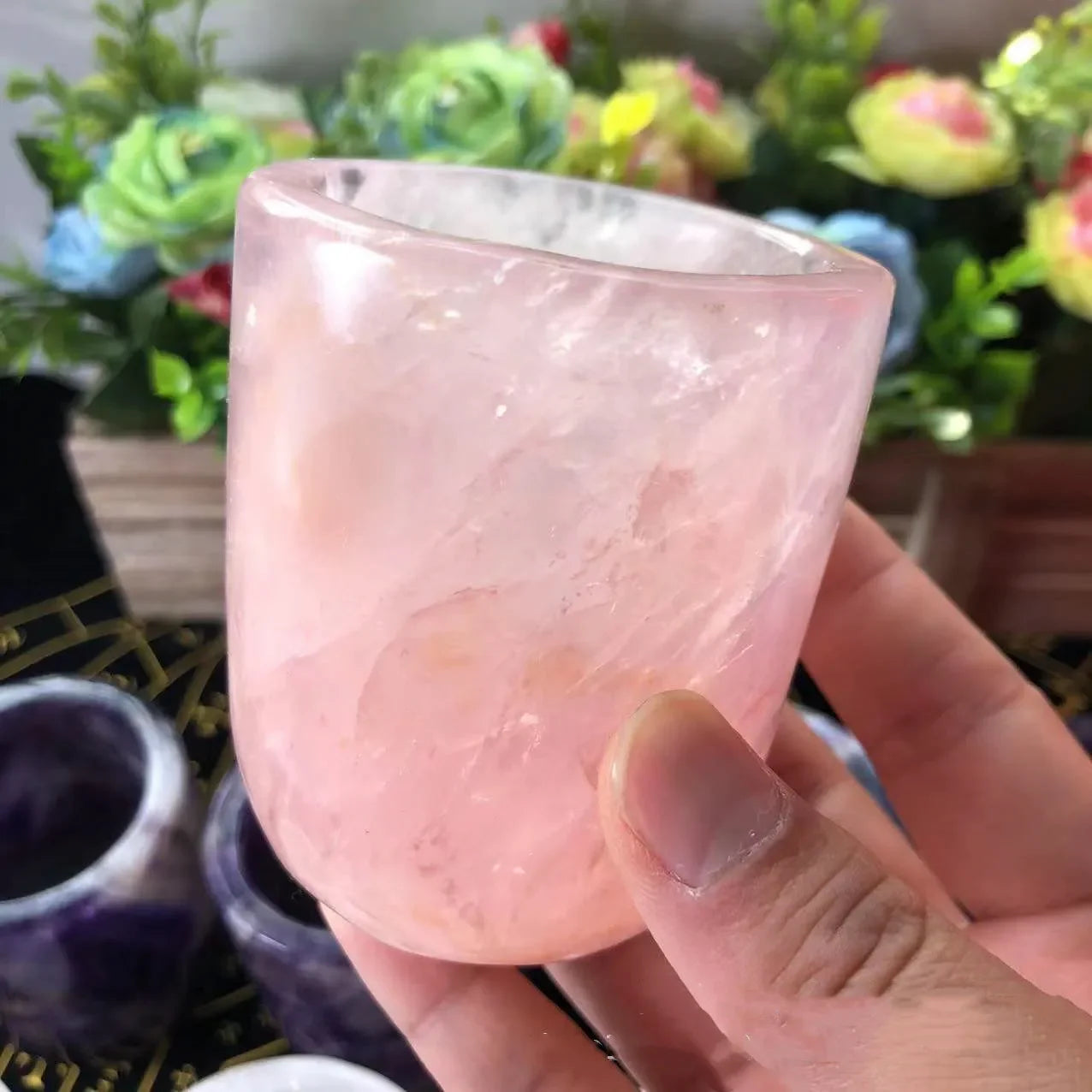 Natural Crystal Amethyst, Rose Quartz, White Crystal Cup