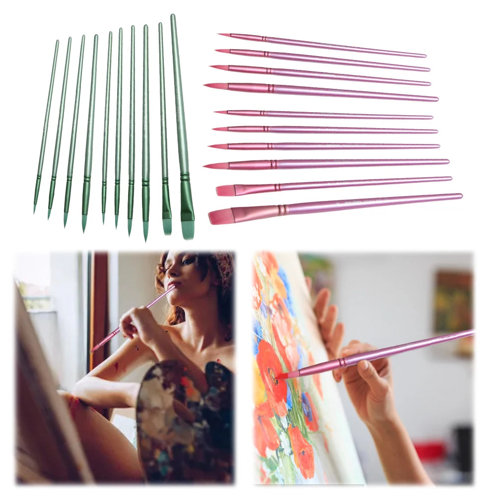 Watercolor Paint Brushes, Wooden Handle, Nylon Hair Flat Head