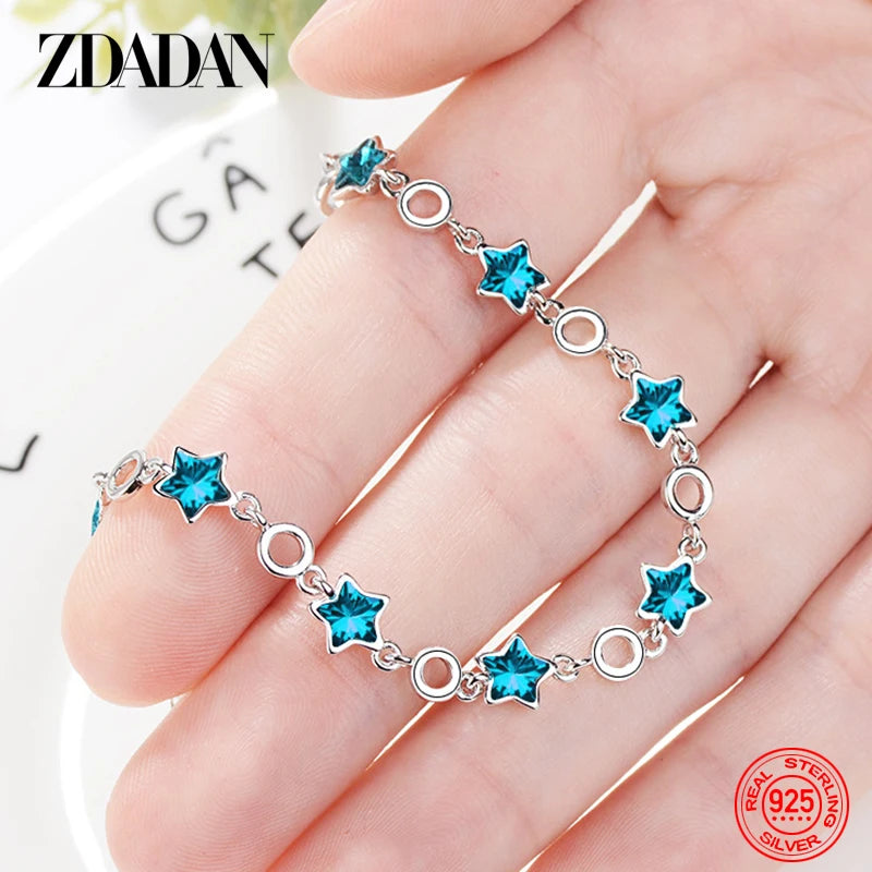 925 Sterling Silver Blue Star Crystal Bracelet-Chain For Women
