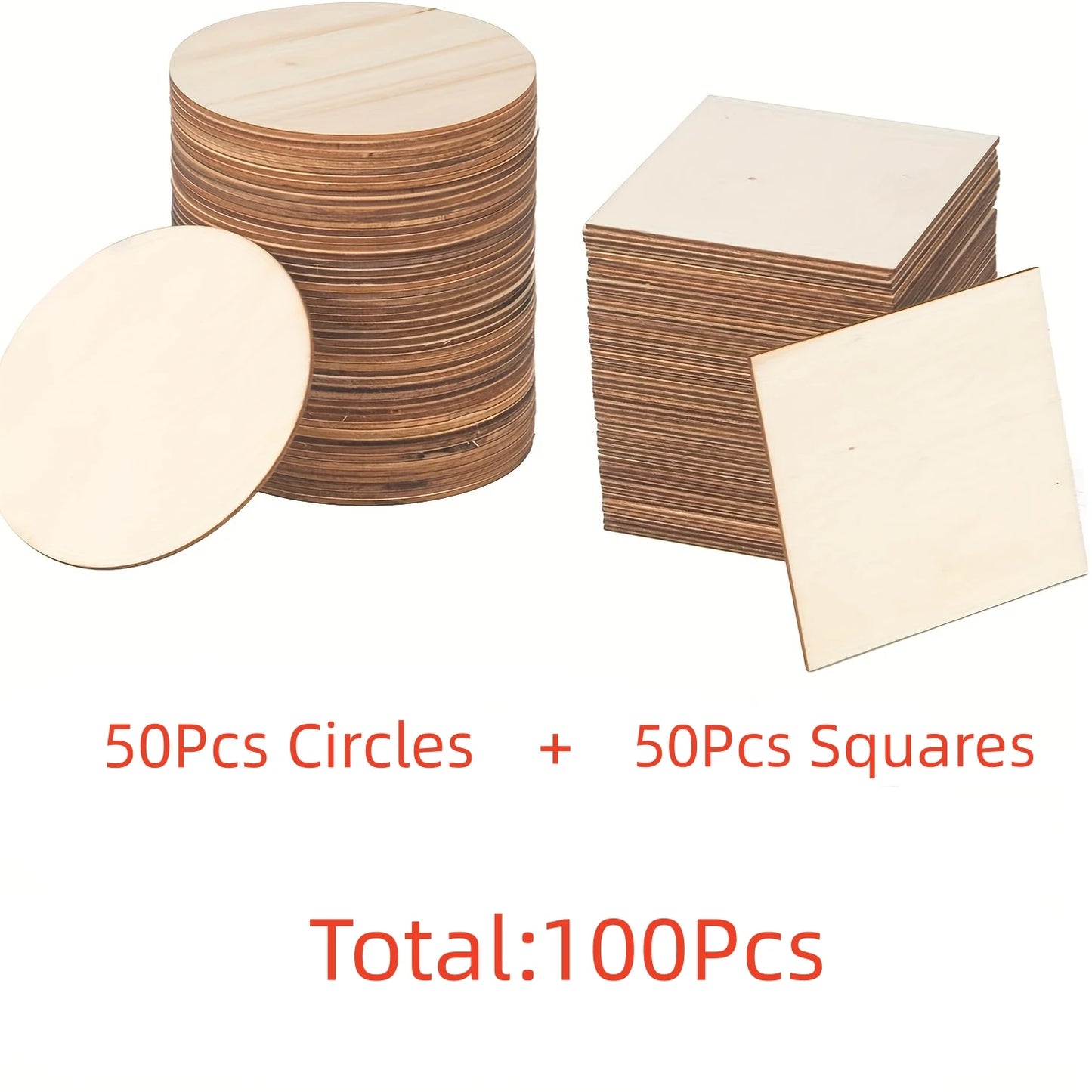 100 Pcs Wood Pieces 4 x 4 Inch Blank Wooden Slices