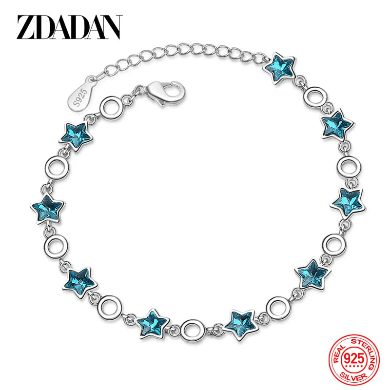 925 Sterling Silver Blue Star Crystal Bracelet-Chain For Women