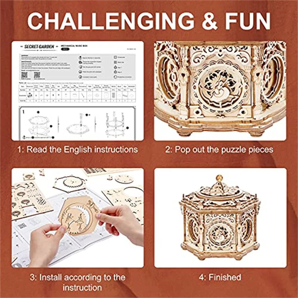 DIY Mechanical Music Box Wooden Puzzle Box for Adults