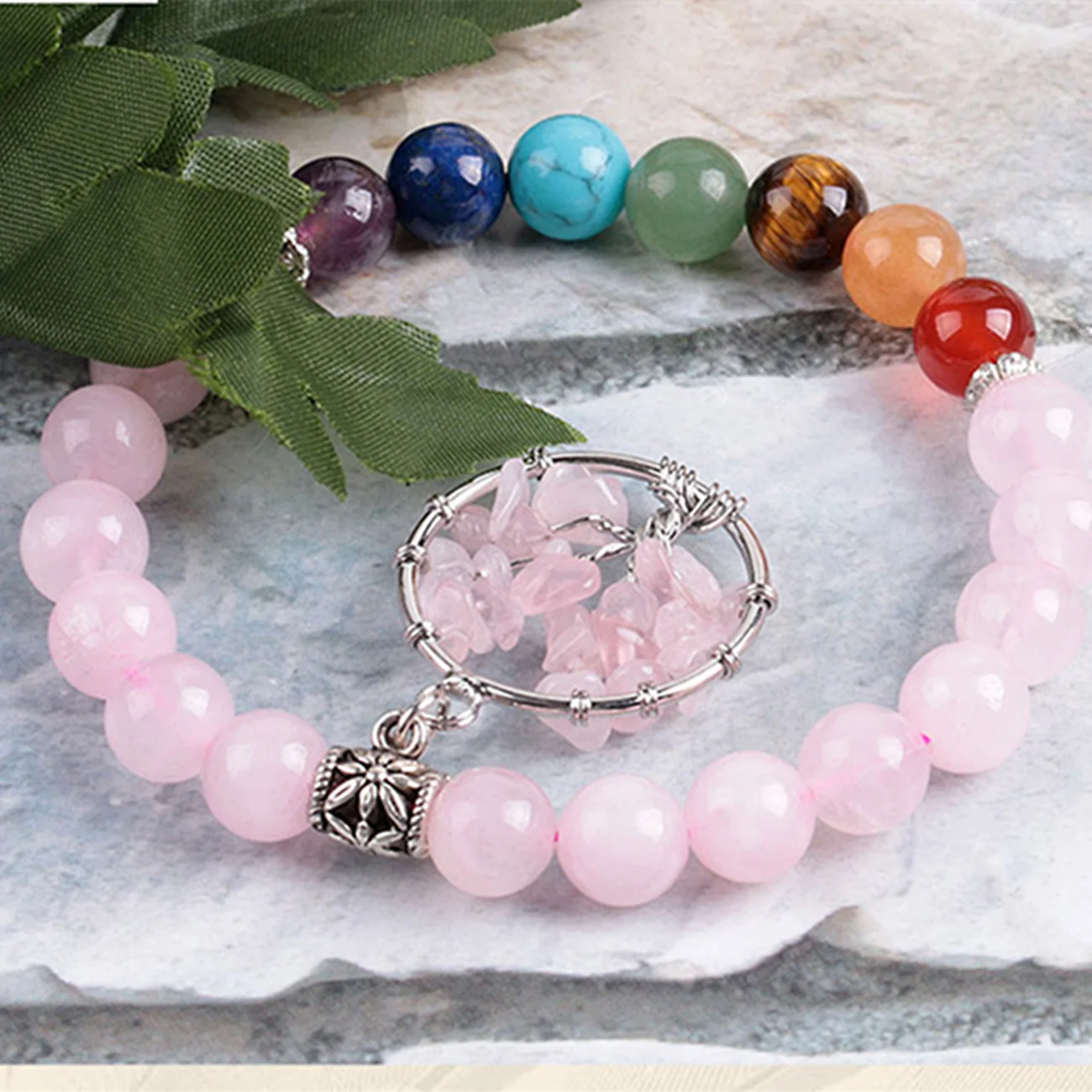 Crystal Beaded Bracelet, Natural Stone Beads