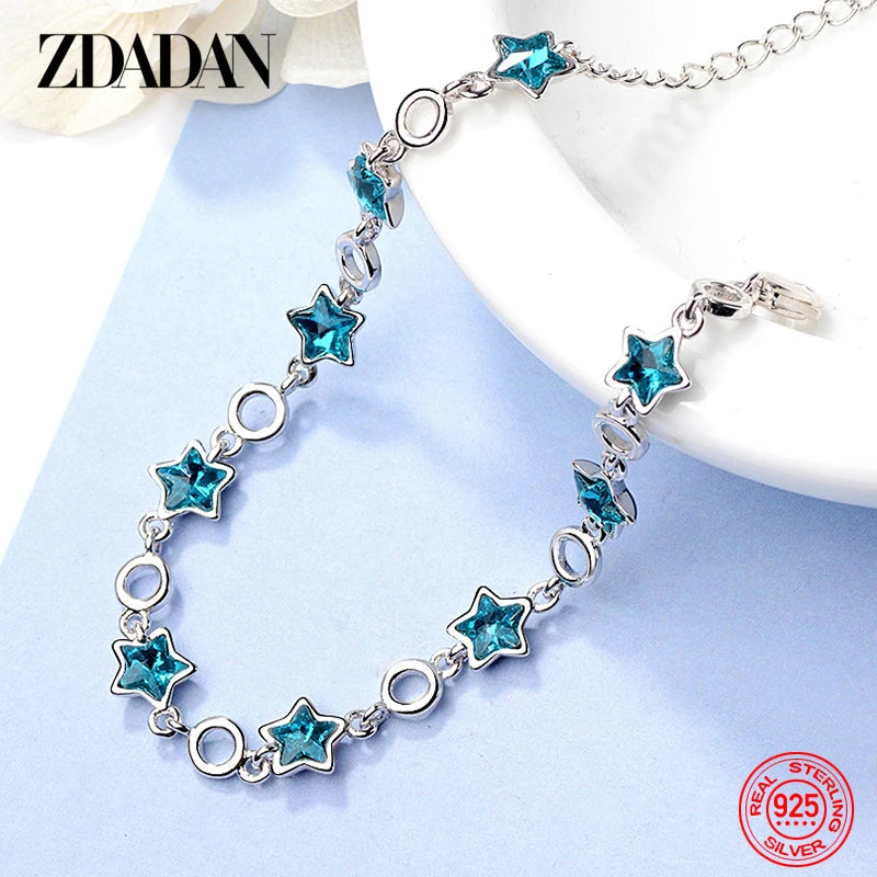 925 Sterling Silver Blue Star Crystal Bracelet-Chain For Women