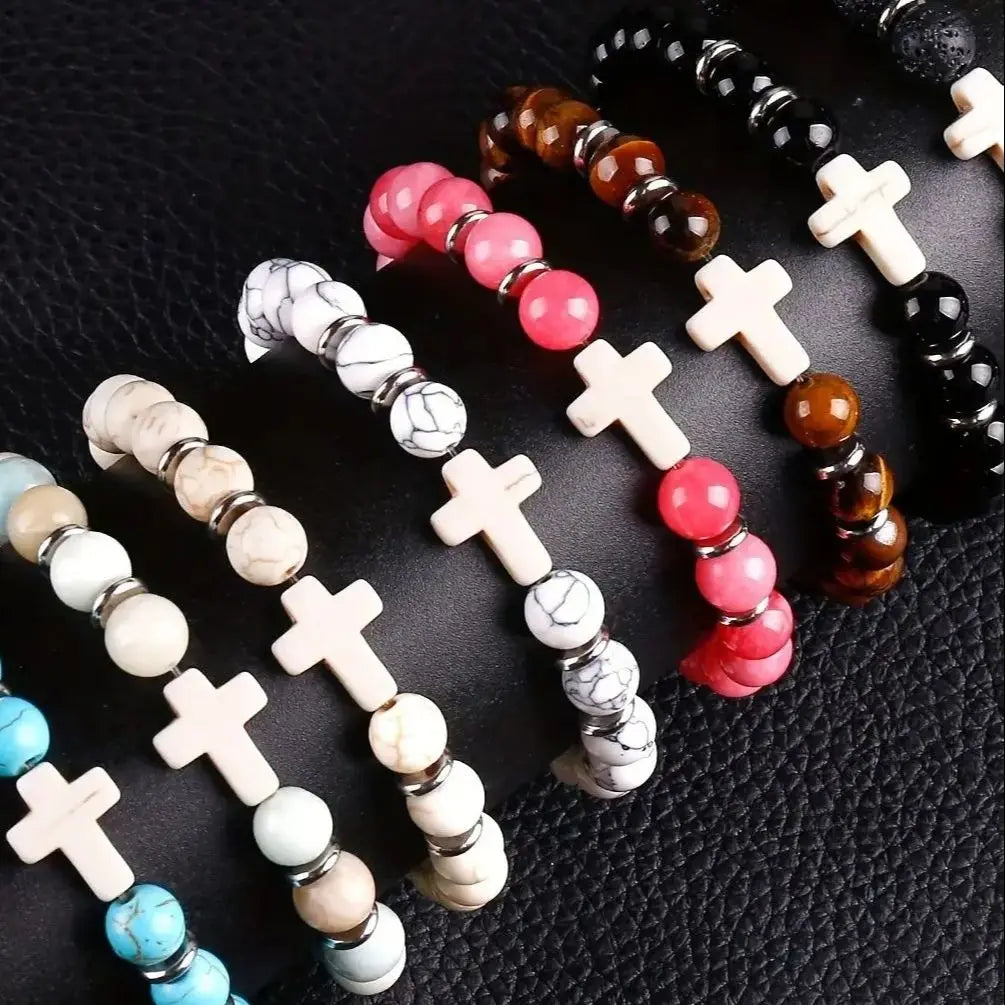 8Pcs Cross Charm Beaded Bracelets