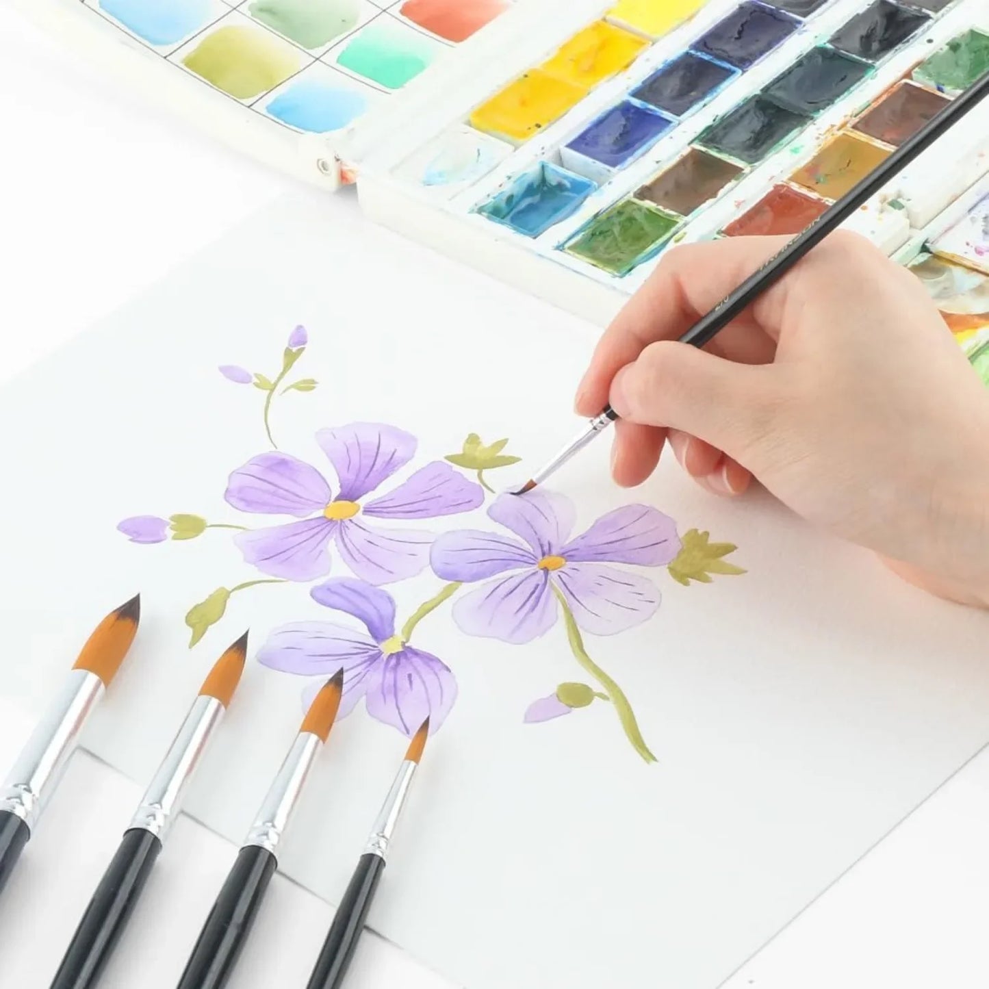 Round Paint Brush Set for Watercolor, Acrylic, Ink and More