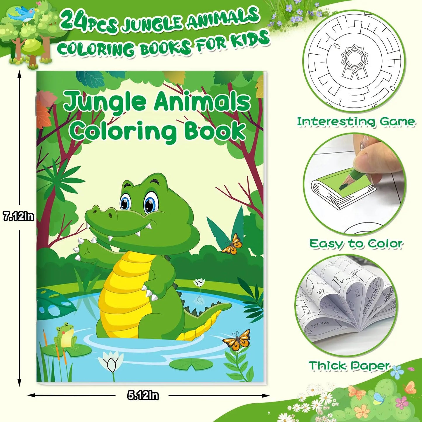 24Pcs Jungle Safari Animals Coloring Books for Kids