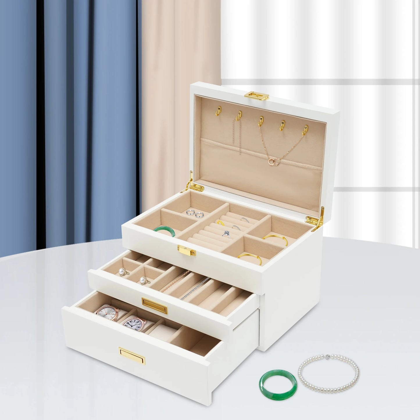 Black Walnut /Brown / White Wood Jewelry Box