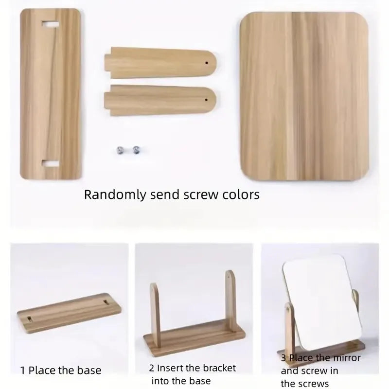 Wooden Rotating Desktop Makeup/Vanity Mirror