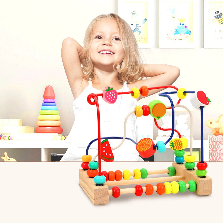 Children's Wooden Toys Fruit Beads Counting Learning Puzzle