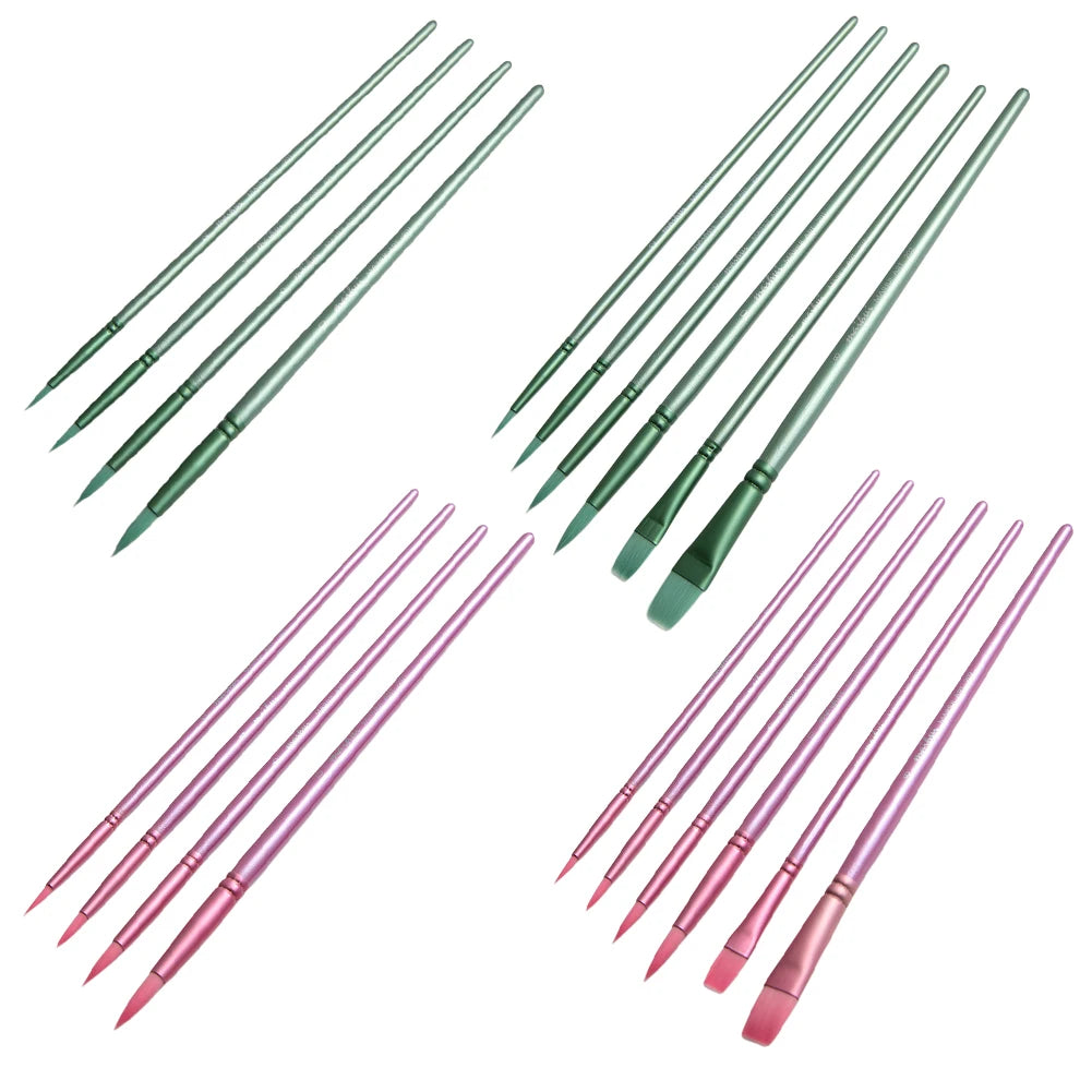 Watercolor Paint Brushes, Wooden Handle, Nylon Hair Flat Head
