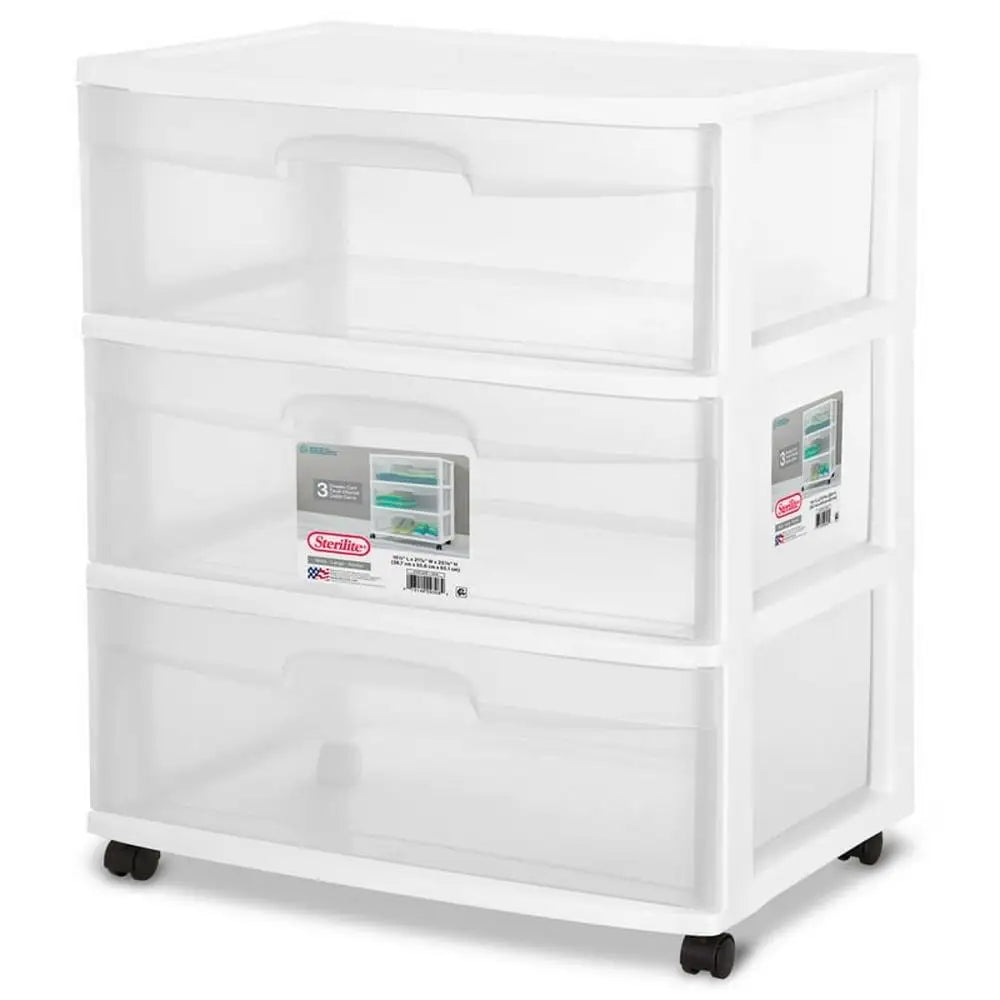 3-Drawer Wide Rolling Cart Storage Organizer