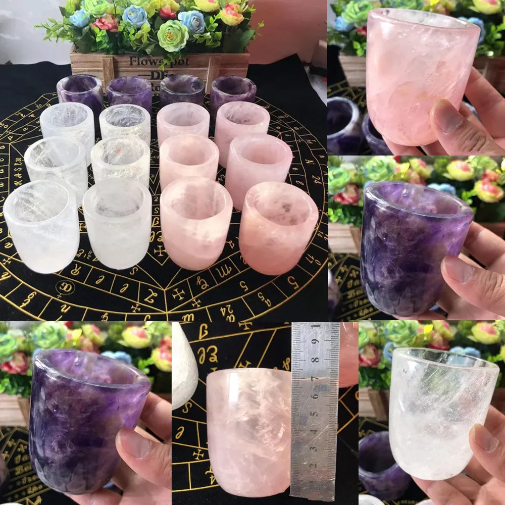 Natural Crystal Amethyst, Rose Quartz, White Crystal Cup
