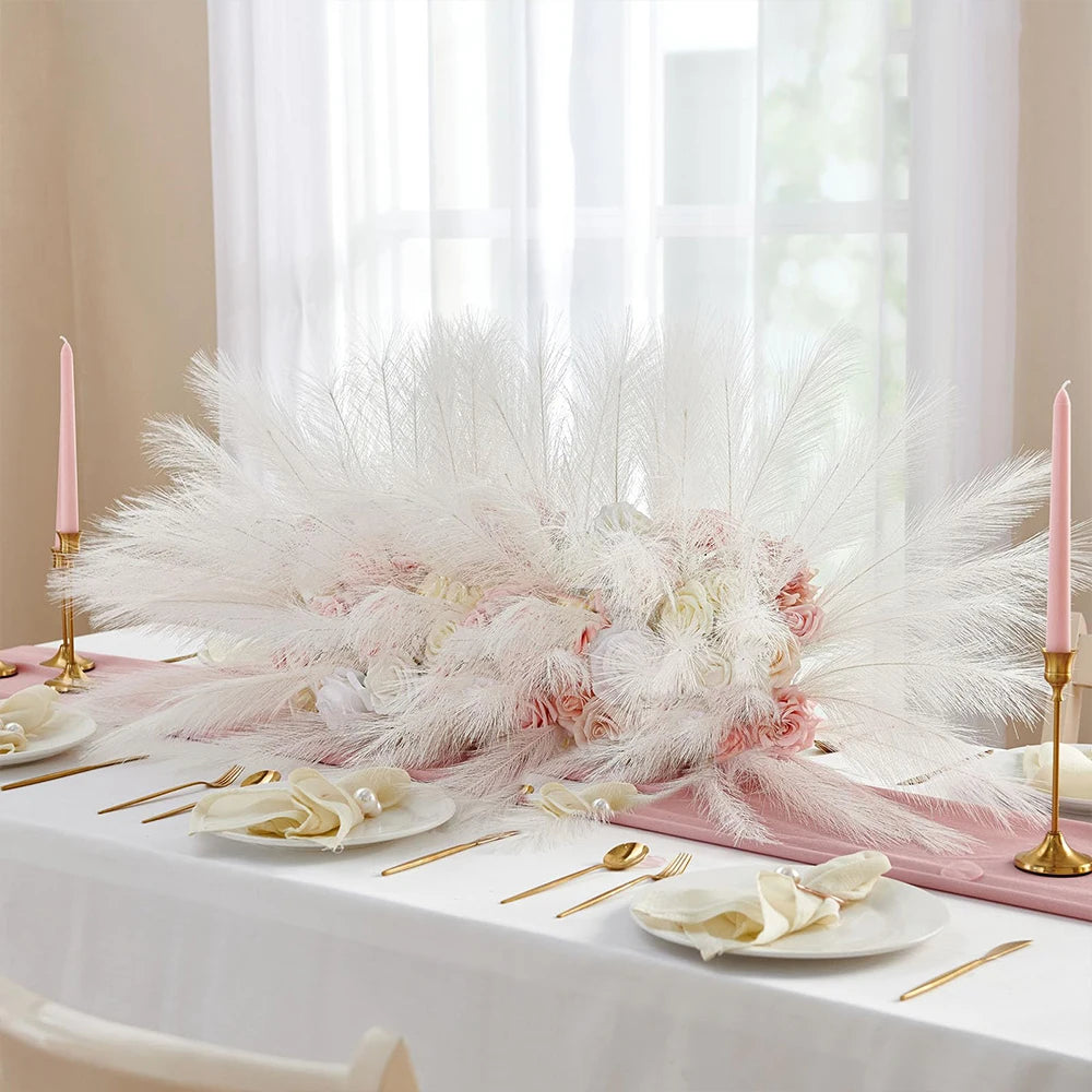 60PCS Faux Pampas Grass Artificial Flowers 21.6in Fluffy White Pampas Fake Flower for Home Wedding Christmas Party Boho Decor