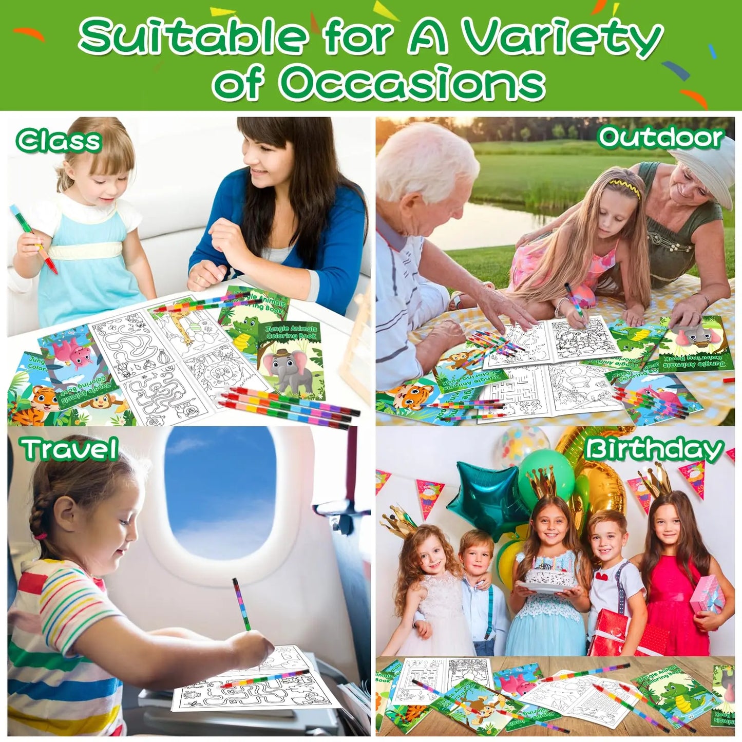 24Pcs Jungle Safari Animals Coloring Books for Kids
