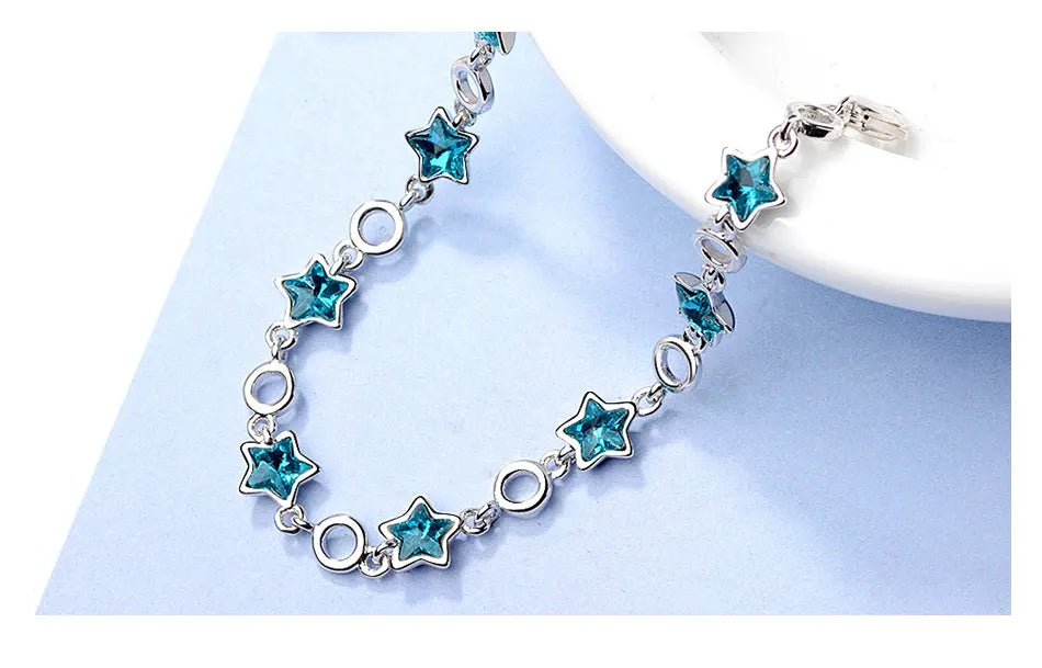 925 Sterling Silver Blue Star Crystal Bracelet-Chain For Women
