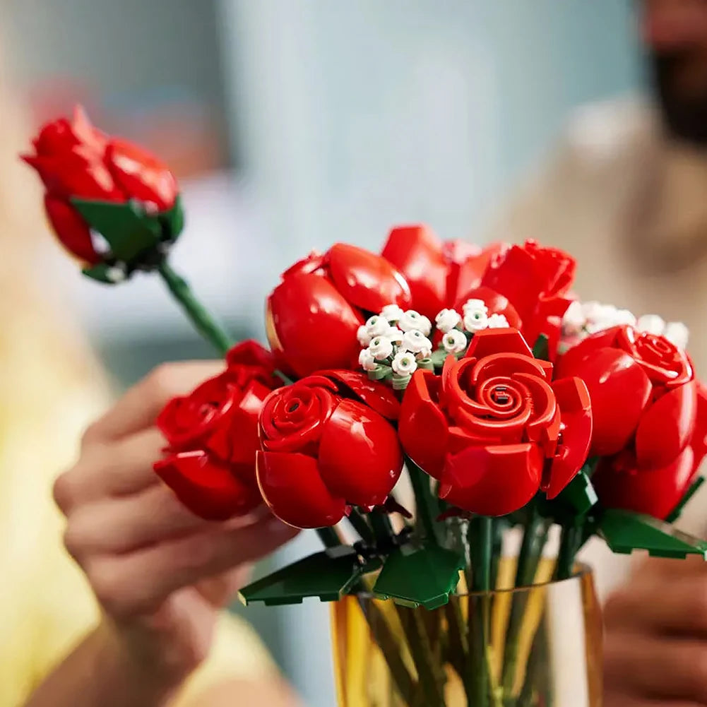 Romantic Red Rose Flower Bouquet Building Pieces
