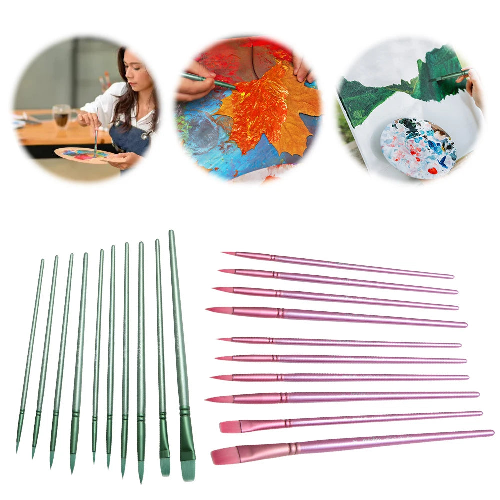 Watercolor Paint Brushes, Wooden Handle, Nylon Hair Flat Head