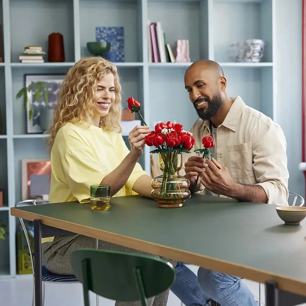 Romantic Red Rose Flower Bouquet Building Pieces