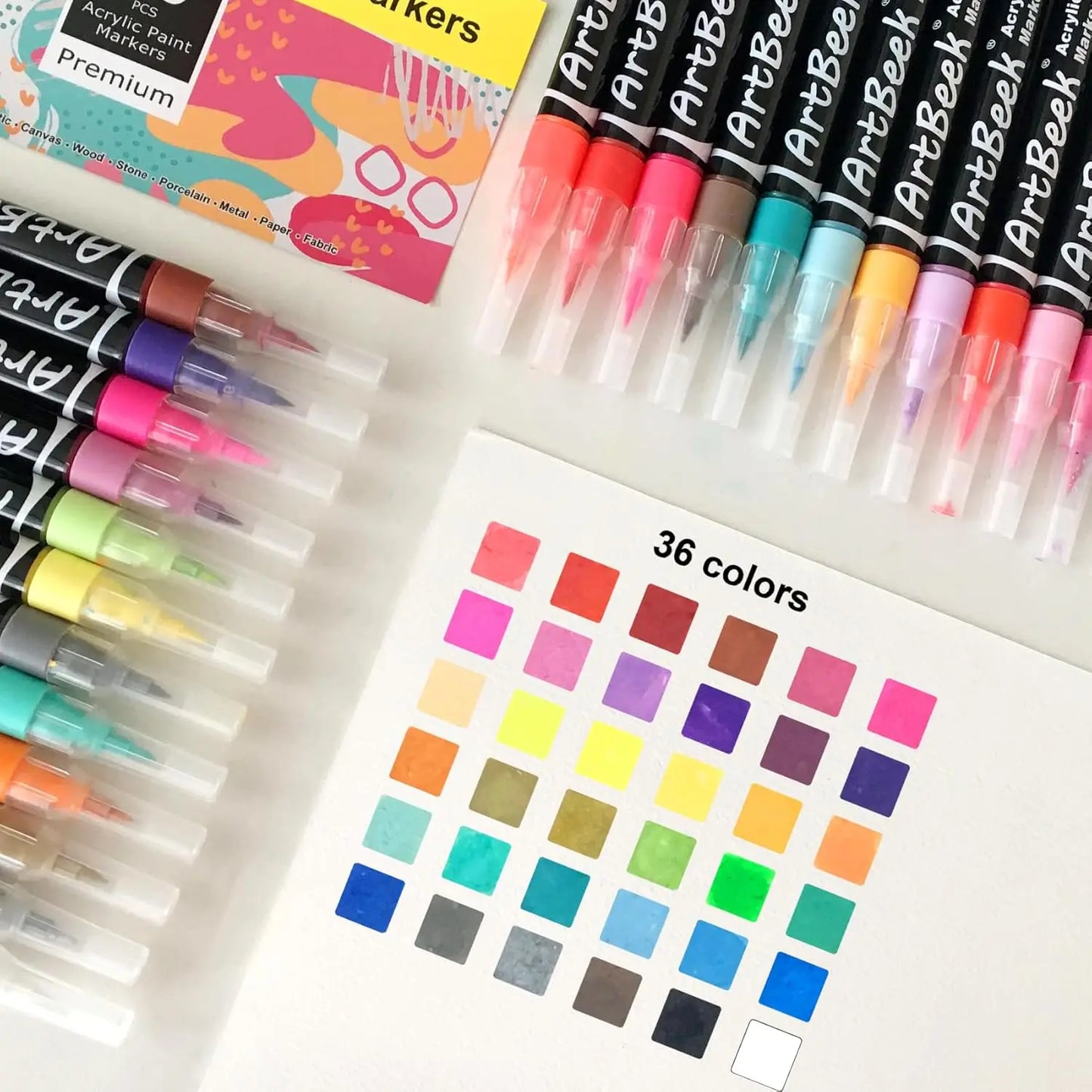 36 Colors Acrylic Paint Markers with Brush Tip