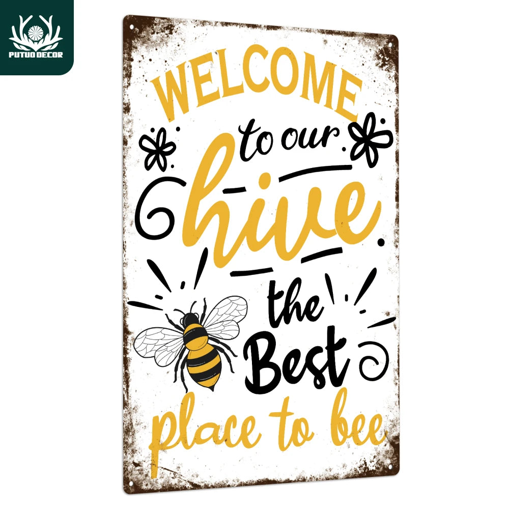 Welcome Metal Signs, Tin Plaque Retro Bee Decoration