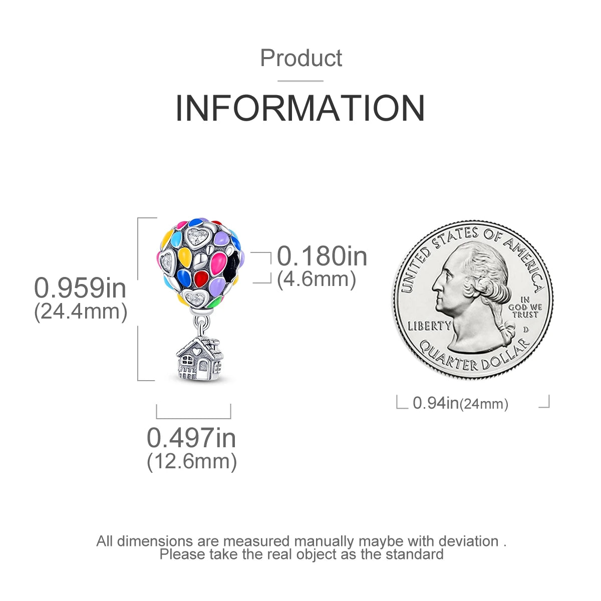 Sterling Silver Hot Air Balloon Charms Fit Original Pandora Bracelets