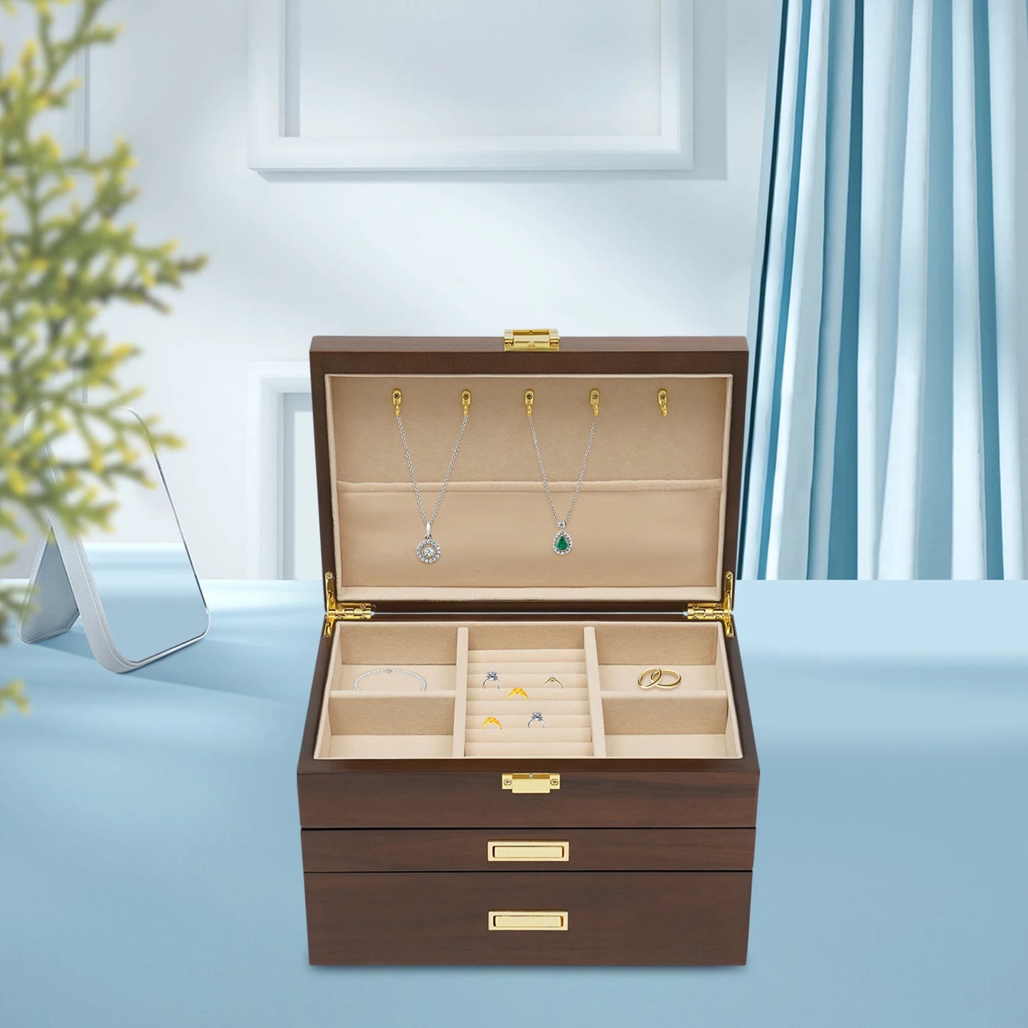Black Walnut /Brown / White Wood Jewelry Box