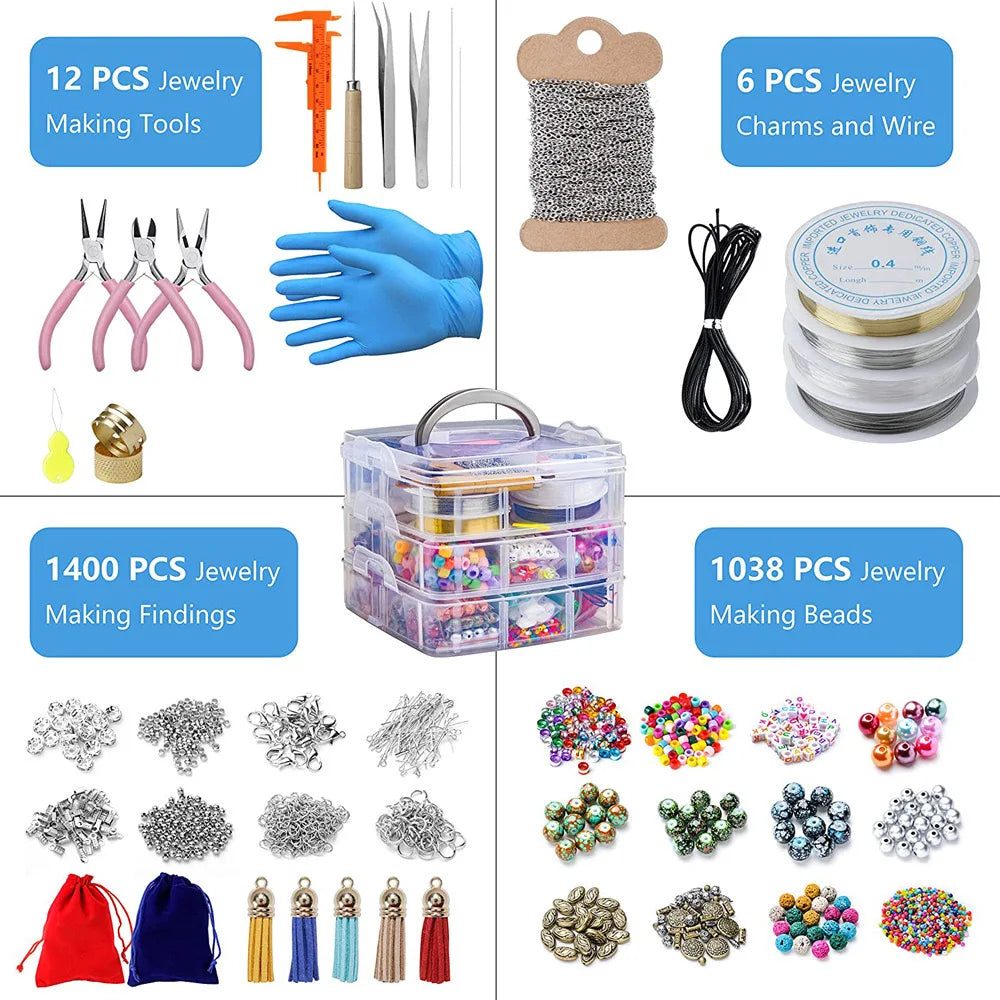 2456-Piece Deluxe DIY Bead Jewelry Making Complete Kit